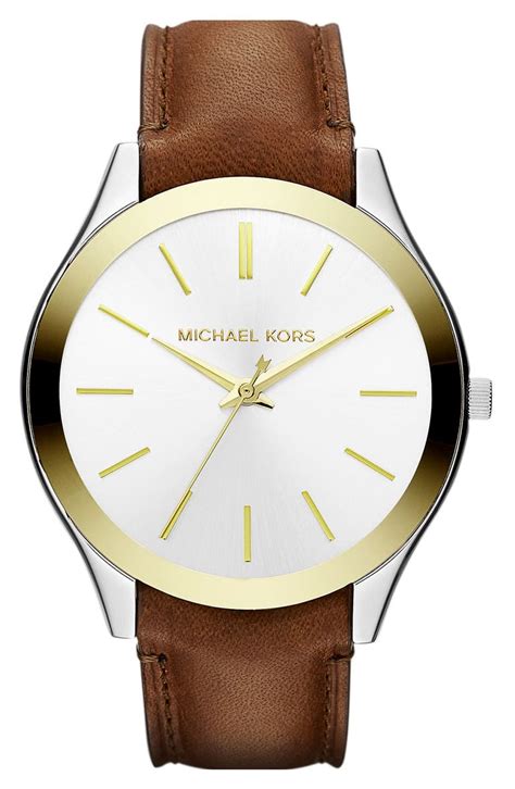 michael kors runway leather strap|Michael Kors slim runway watch.